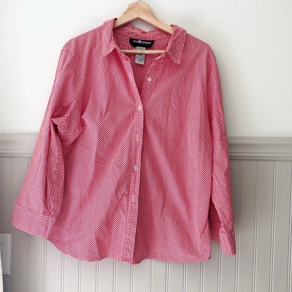 Vintage 90s Sag Harbor Size Large Red Button Down Gingham Shirt